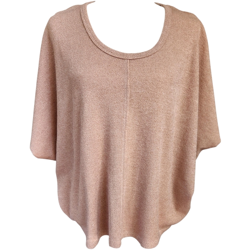 Willow Tree Boutique Knit Dolman Sleeve Beige Poncho Shirt Top Neutral NWT Large